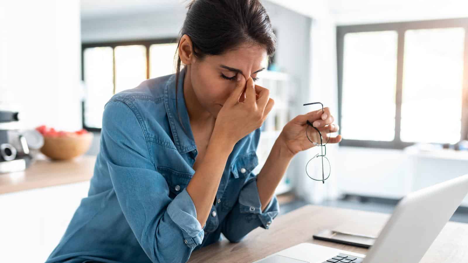 woman tired work tech