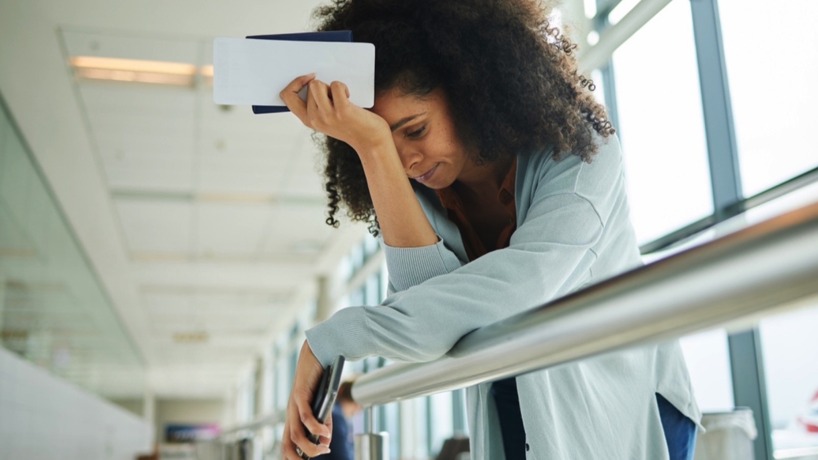 Upset woman in airport